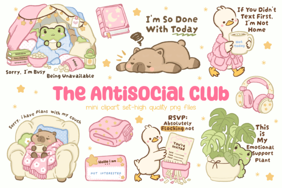 The Antisocial Club Clipart Gráfico Ilustraciones Imprimibles Por blumensdiary