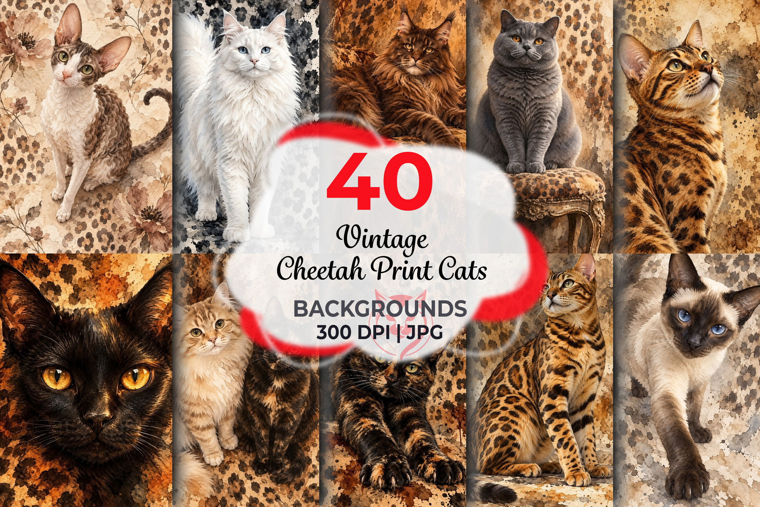 Vintage Cheetah Print Cats Backgrounds Graphic by Redsky Cat · Creative ...