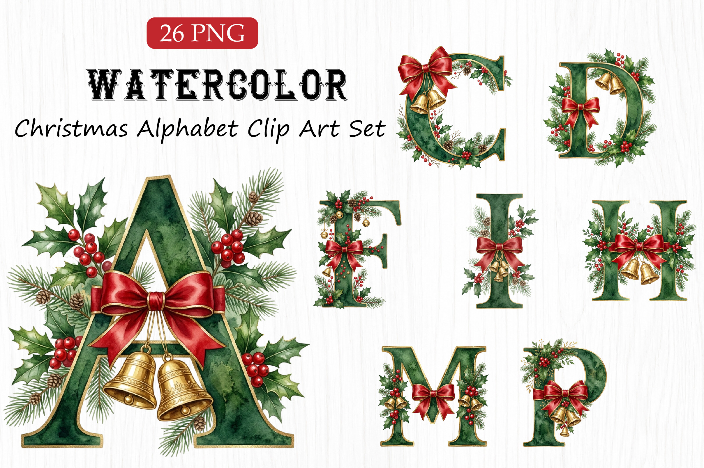 Watercolor Christmas Alphabet Clipart Graphic by Creativegallery ...