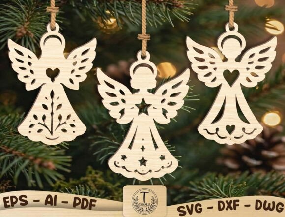 Angel Christmas Ornament SVG Bundle (Design 4) laser cut file