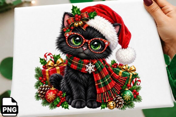 Christmas Black Cat PNG Graphic Illustrations By MhdDesign