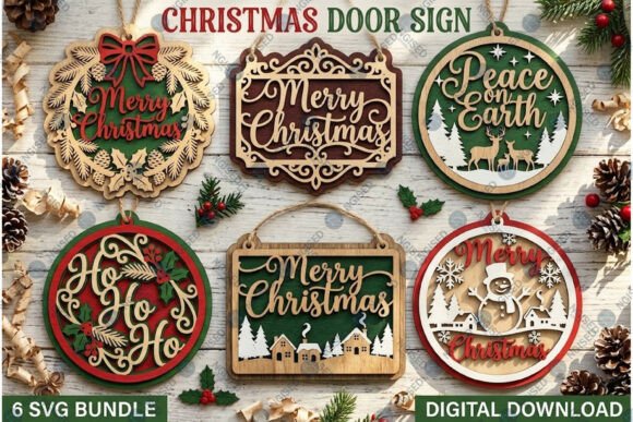 Christmas Door Sign SVG Bundle laser cut file