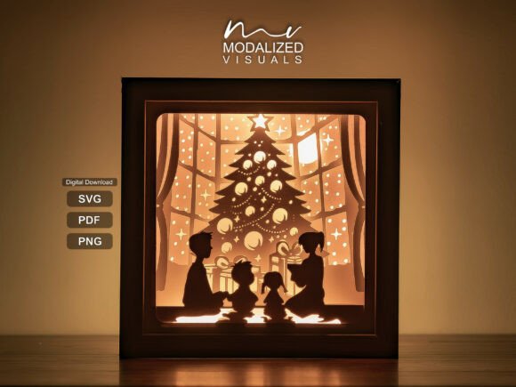 Christmas Gift Giving Lightbox Paper Cut