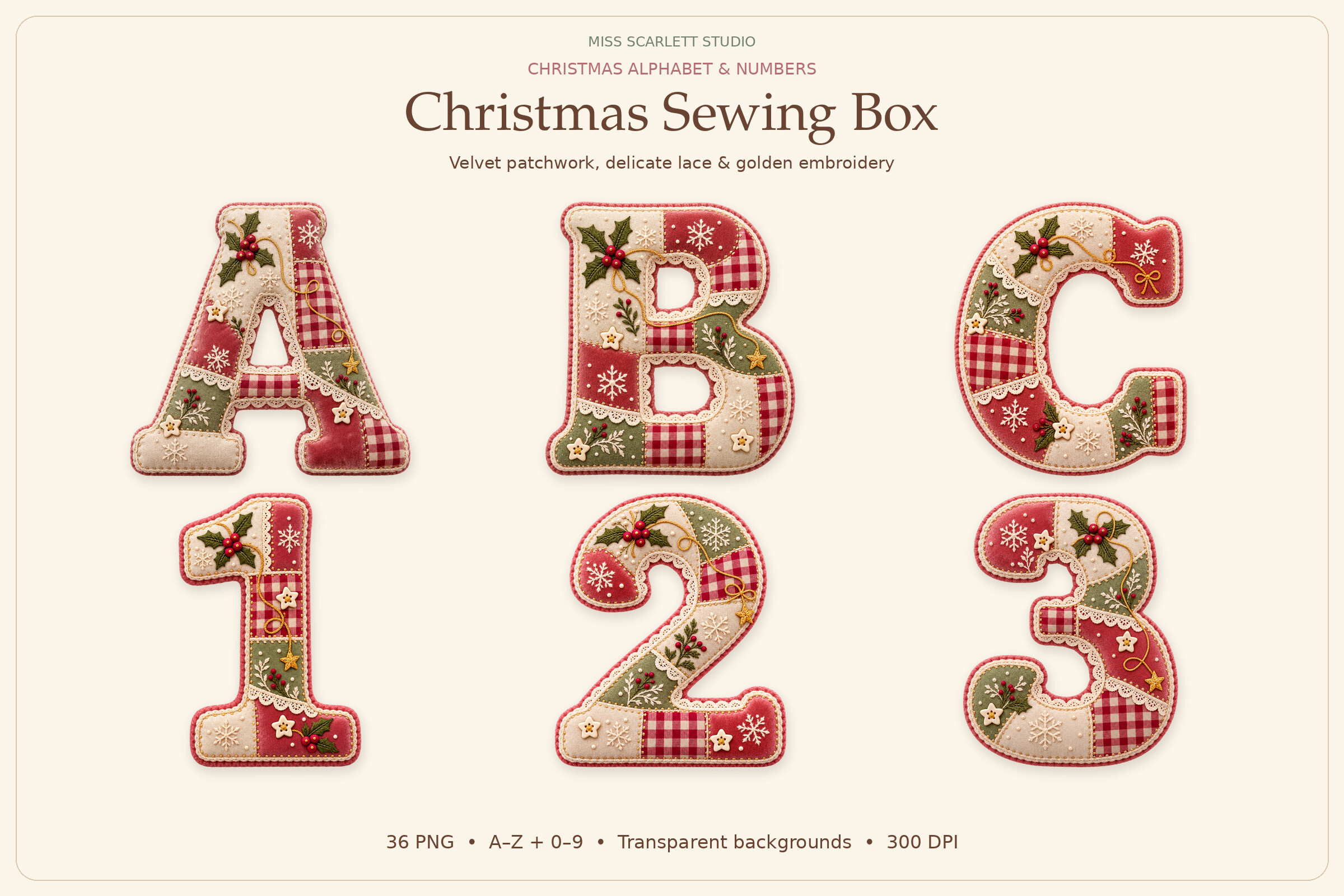 Christmas Patchwork Alphabet & Numbers Graphic by Miss Scarlett Studio ...