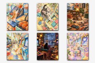 Cute Arcade Cats Backgrounds Graphic by Redsky Cat · Creative Fabrica