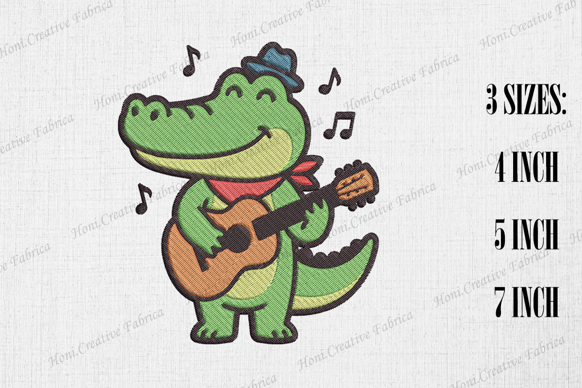 Laser Croc Cute Crocodile Playing Guitar · Creative Fabrica