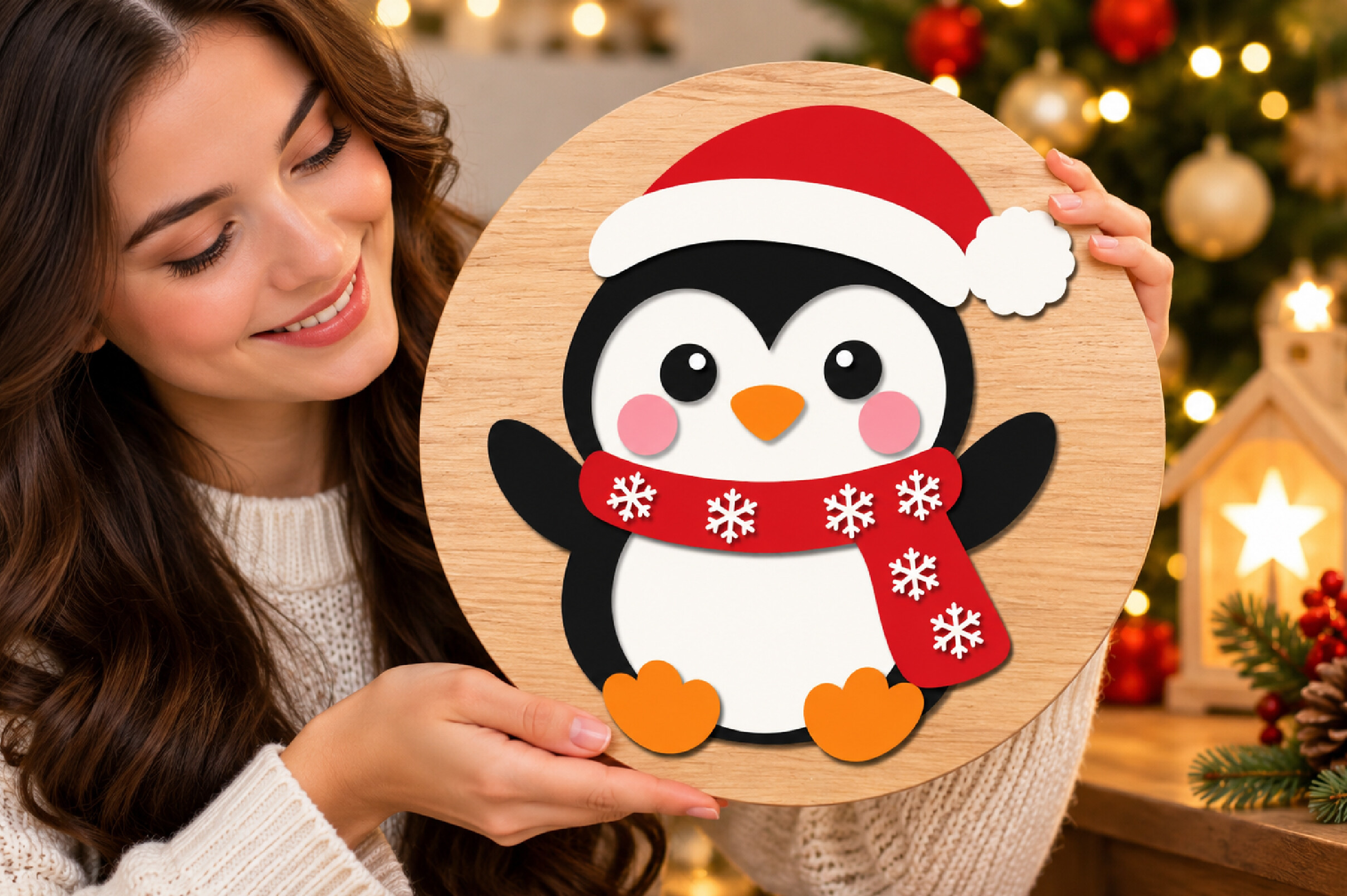 Cute Penguin Round Sign SVG, Laser Cut · Creative Fabrica