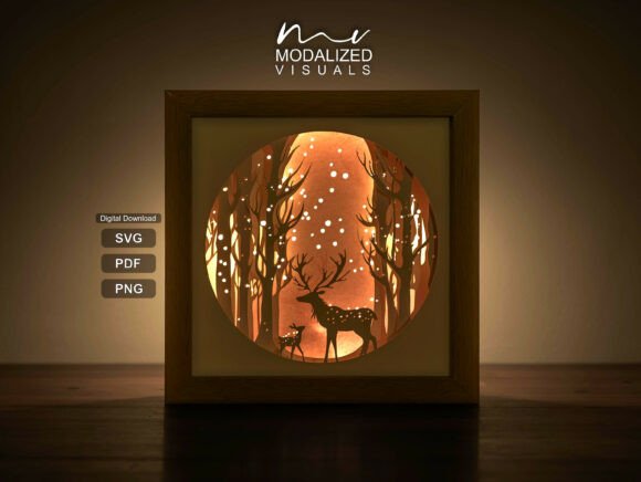 Deer Snowy Forest Lightbox Paper Cut
