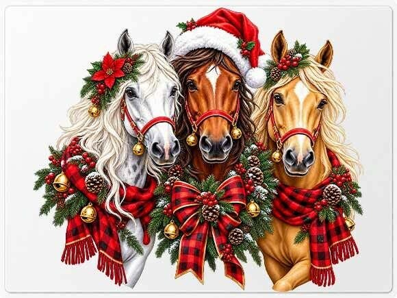Festive Horse Trio Christmas PNG
