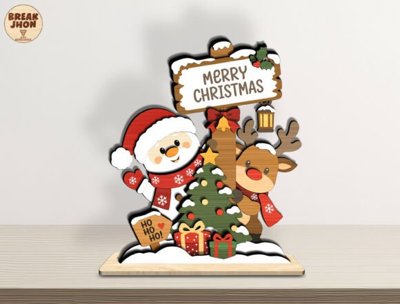 Layered Christmas Santa and Reindeer SVG laser cut file