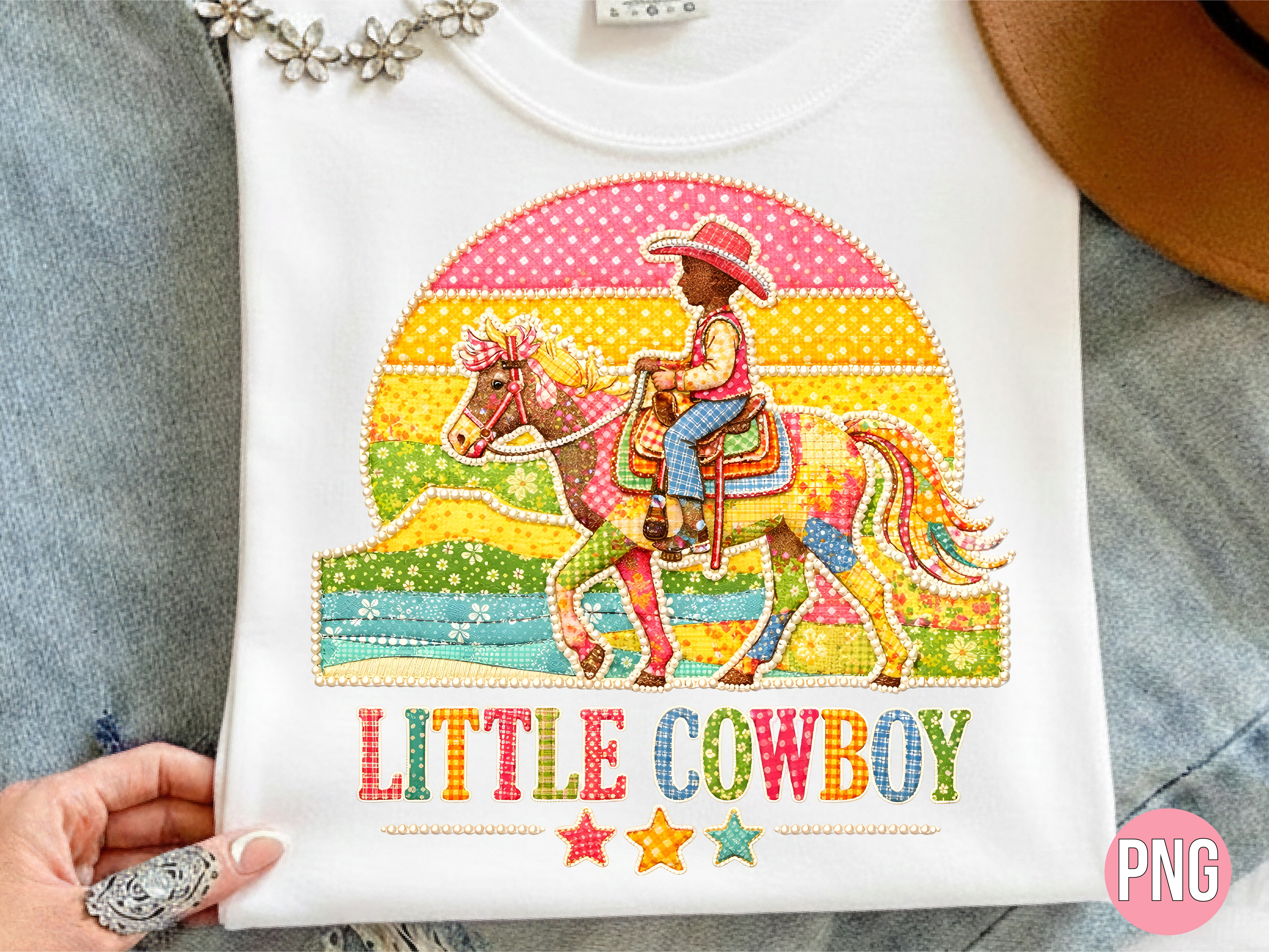 Little Cowboy Sunset Patchwork PNG Graphic by BEE CREATION · Creative ...