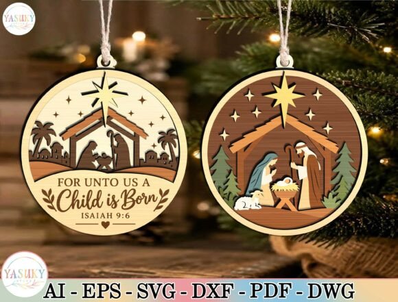 Nativity Christmas Ornament SVG Bundle (Design 3) laser cut file