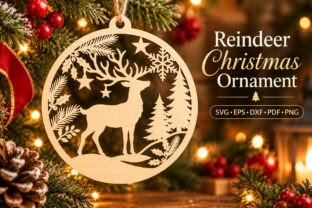 Round Reindeer Forest Laser Cut Ornament · Creative Fabrica