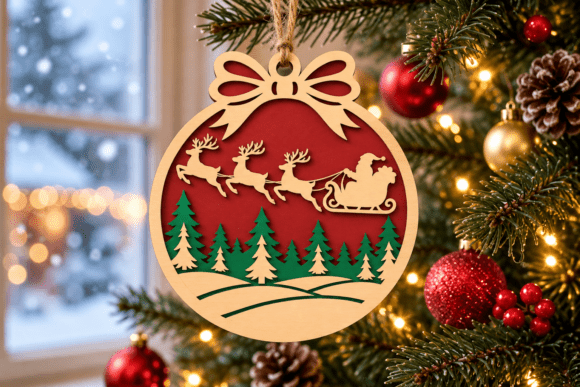 Santa Sleigh Christmas Ornament SVG laser cut file