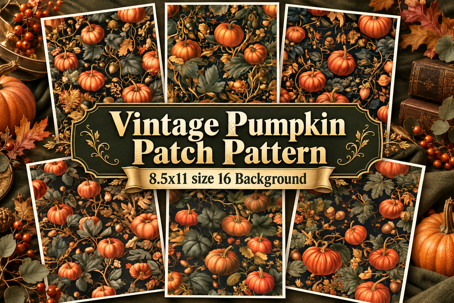Vintage Pumpkin Patch Pattern Graphic by Printable Design · Creative ...