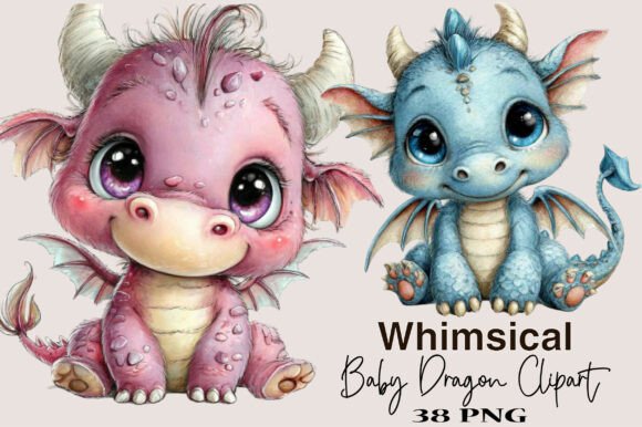 Whimsical Baby Dragon Watercolor Clipart Graphic Illustrations By SVGArt