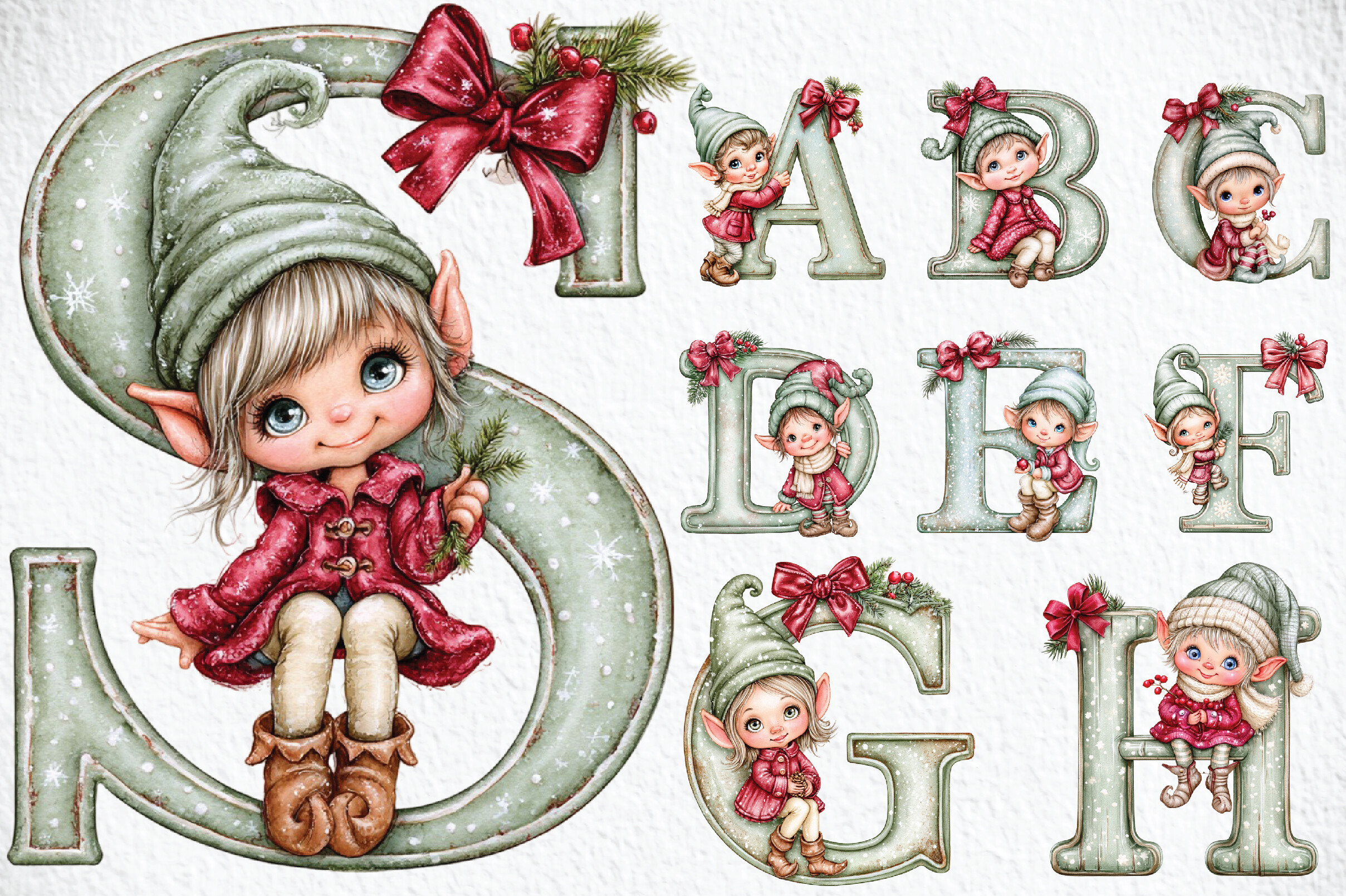 Santa Elf Project Whimsical Christmas Elf Alphabet Clipart Graphic by Craft Art ...