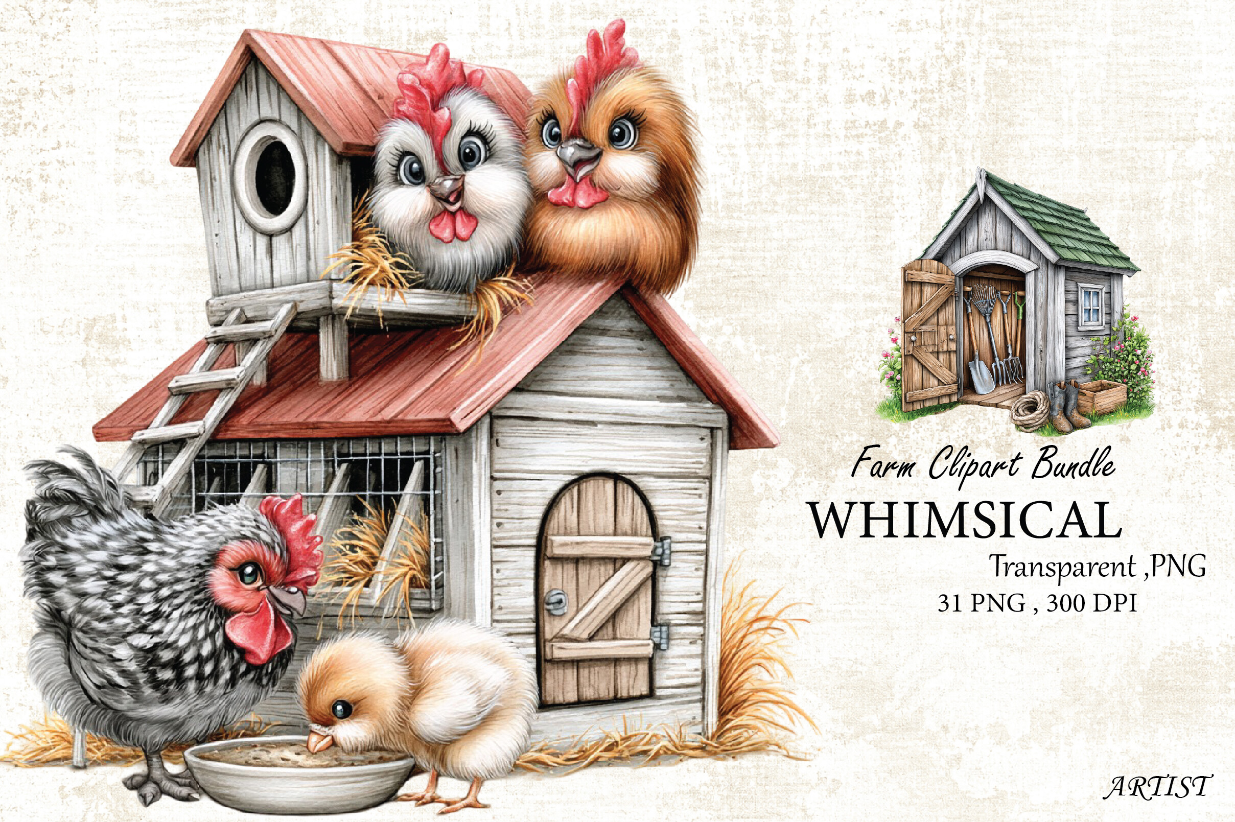 Farm Graphics One Color Whimsical Farm Clipart Bundle Graphic by ARTIST · Creative Fabrica