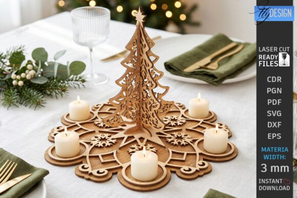 3D Christmas Candle Holder Laser Cut (Design 3) laser cut file