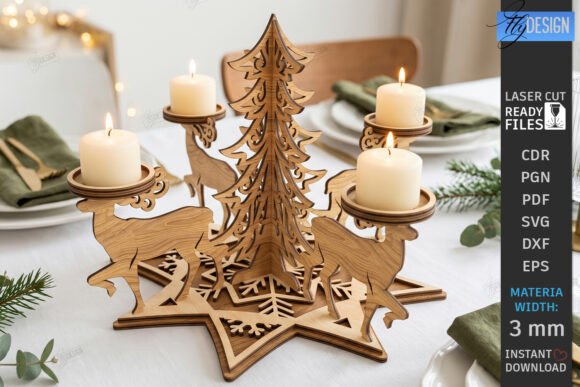 3D Christmas Candle Holder Laser Cut (Design 4) laser cut file