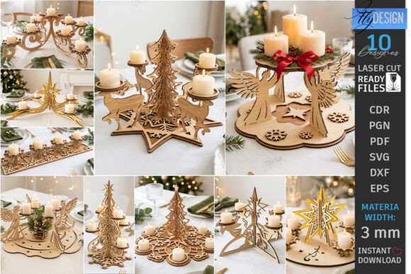 3D Christmas Candle Holder Laser Cut Set laser cut file