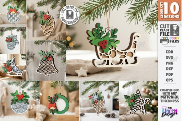 3D Layered Christmas Ornament Laser Set laser cut file