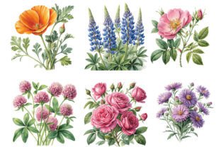 Botanical Flower Graphics Botanical Flowers Clipart Bundle Graphic by Clipart Mart · Creative Fabrica