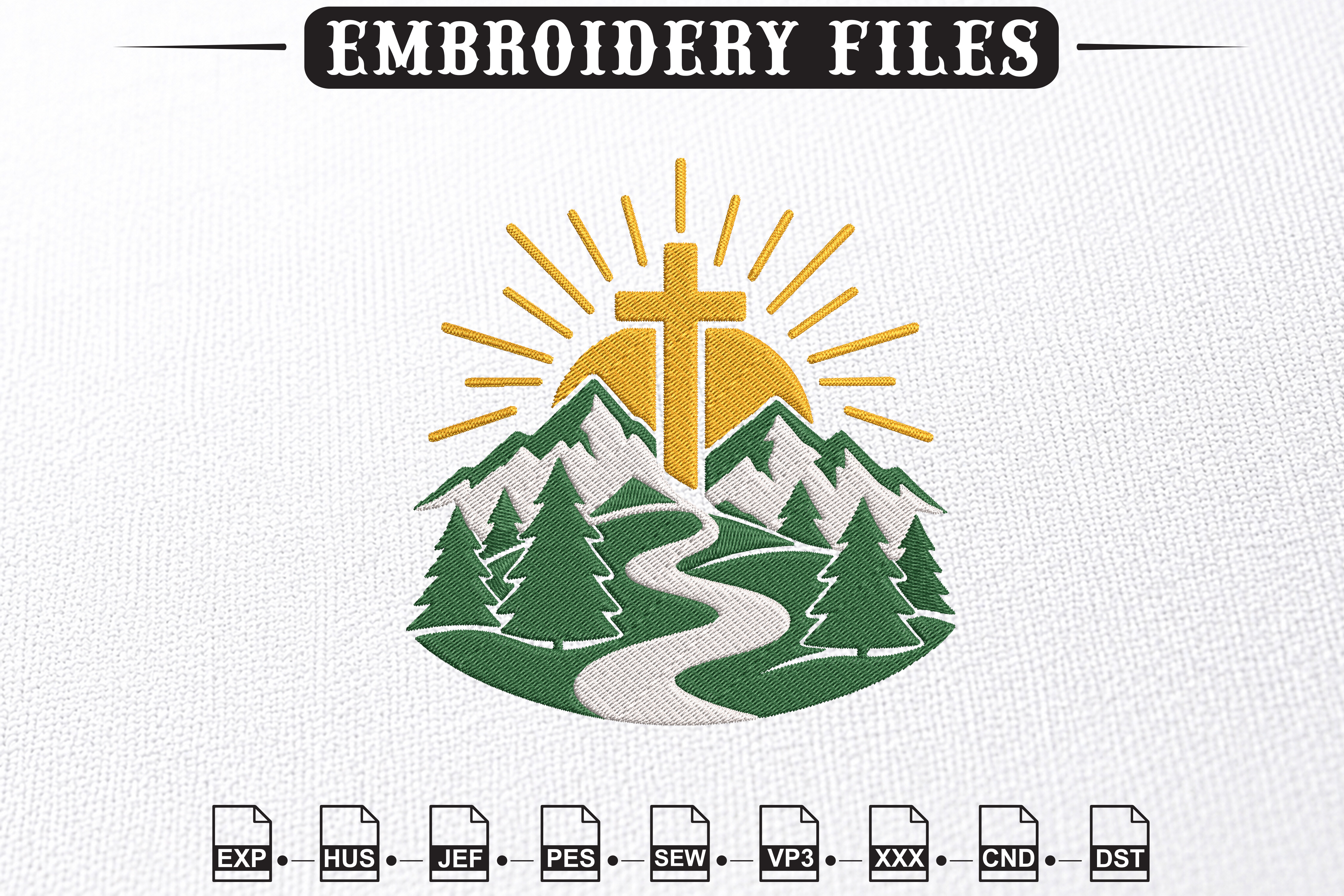 Fabric Cross Project Christian Mountain Cross Embroidery · Creative Fabrica