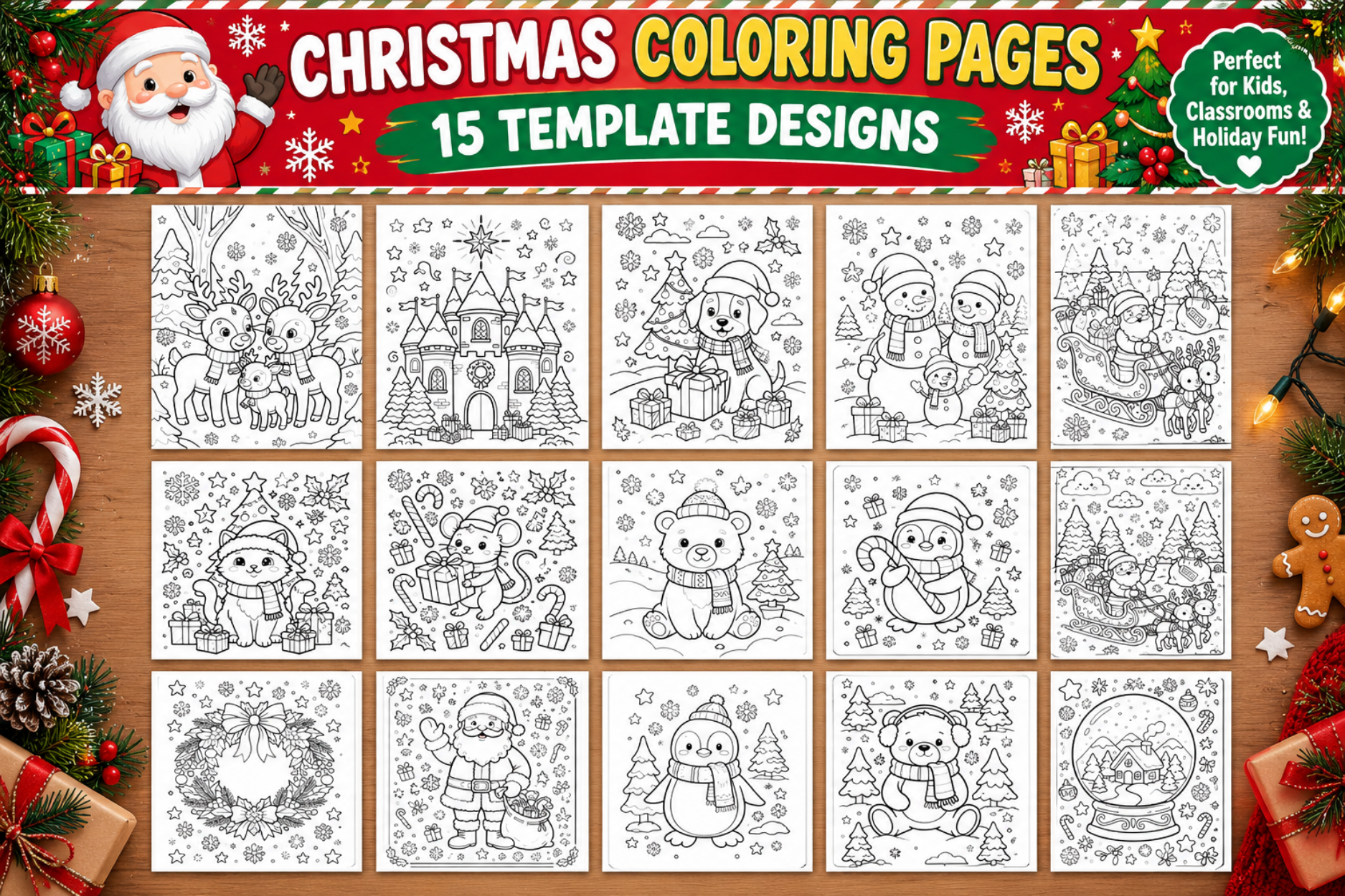 Christmas Coloring Pages Template Graphic by freshzone228 · Creative ...
