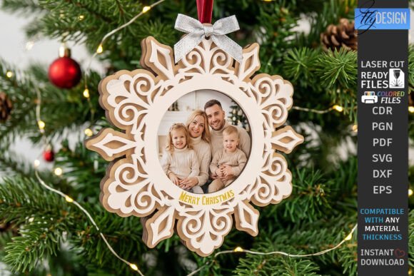 Christmas Photo Frame Ornament Laser Cut (Design 1) laser cut file