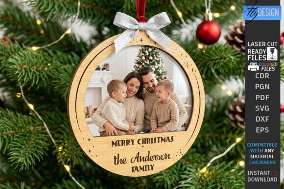 Christmas Photo Frame Ornament Laser Cut (Design 2) laser cut file