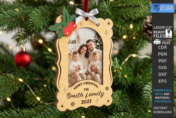 Christmas Photo Frame Ornament Laser Cut (Design 3) laser cut file