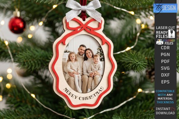 Christmas Photo Frame Ornament Laser Cut (Design 4) laser cut file