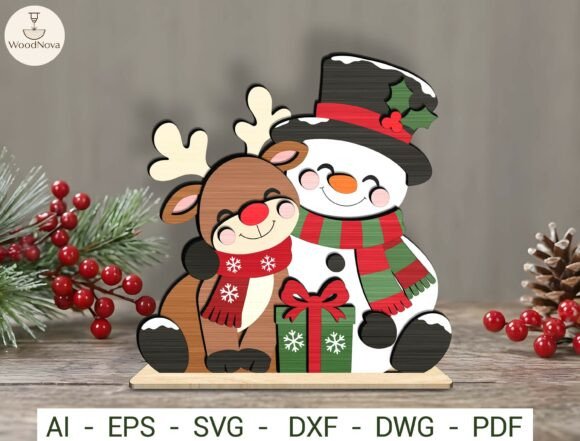 Christmas Snowman and Reindeer SVG laser cut file
