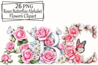 Roses Butterflies Alphabet Clipart PNG Graphic by Muntaha Designs ...
