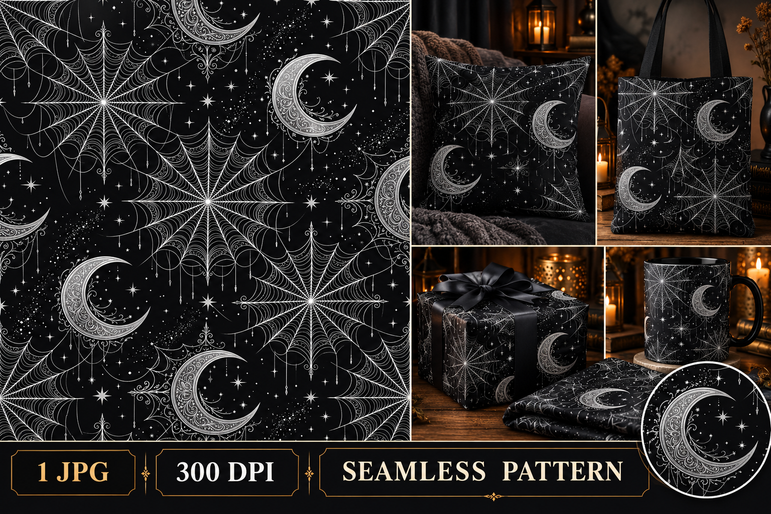 Spider Web Texture Pattern Spiderweb Moon Seamless Pattern Graphic by Colorway Studio · Creative ...