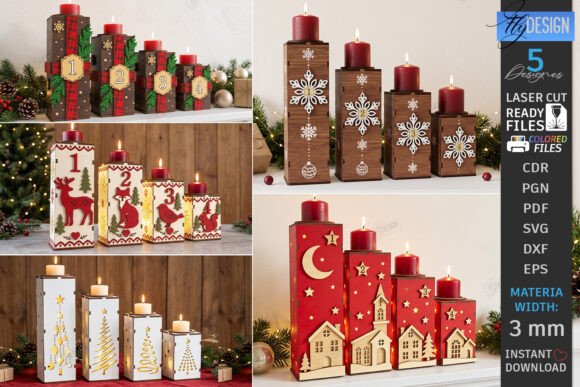 Christmas Advent Candle Holder Laser Set laser cut file