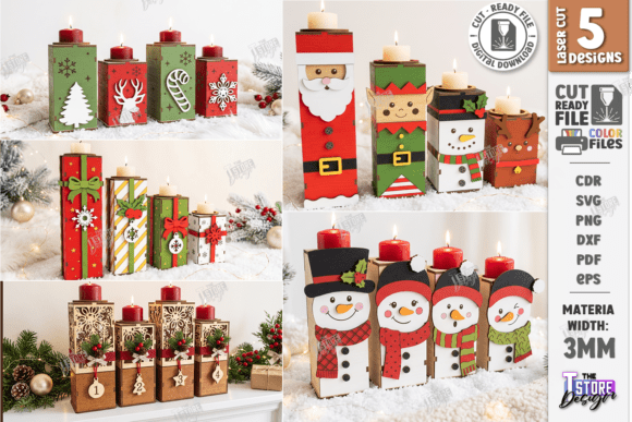 Christmas Advent Candle Holders Bundle laser cut file