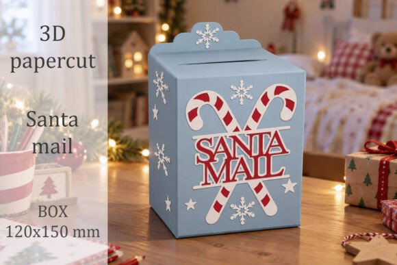 Christmas Santa Mail Box 3d Papercut laser cut file