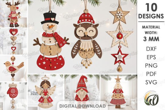 Christmas Tree Ornaments Bundle Laser Cut laser cut file