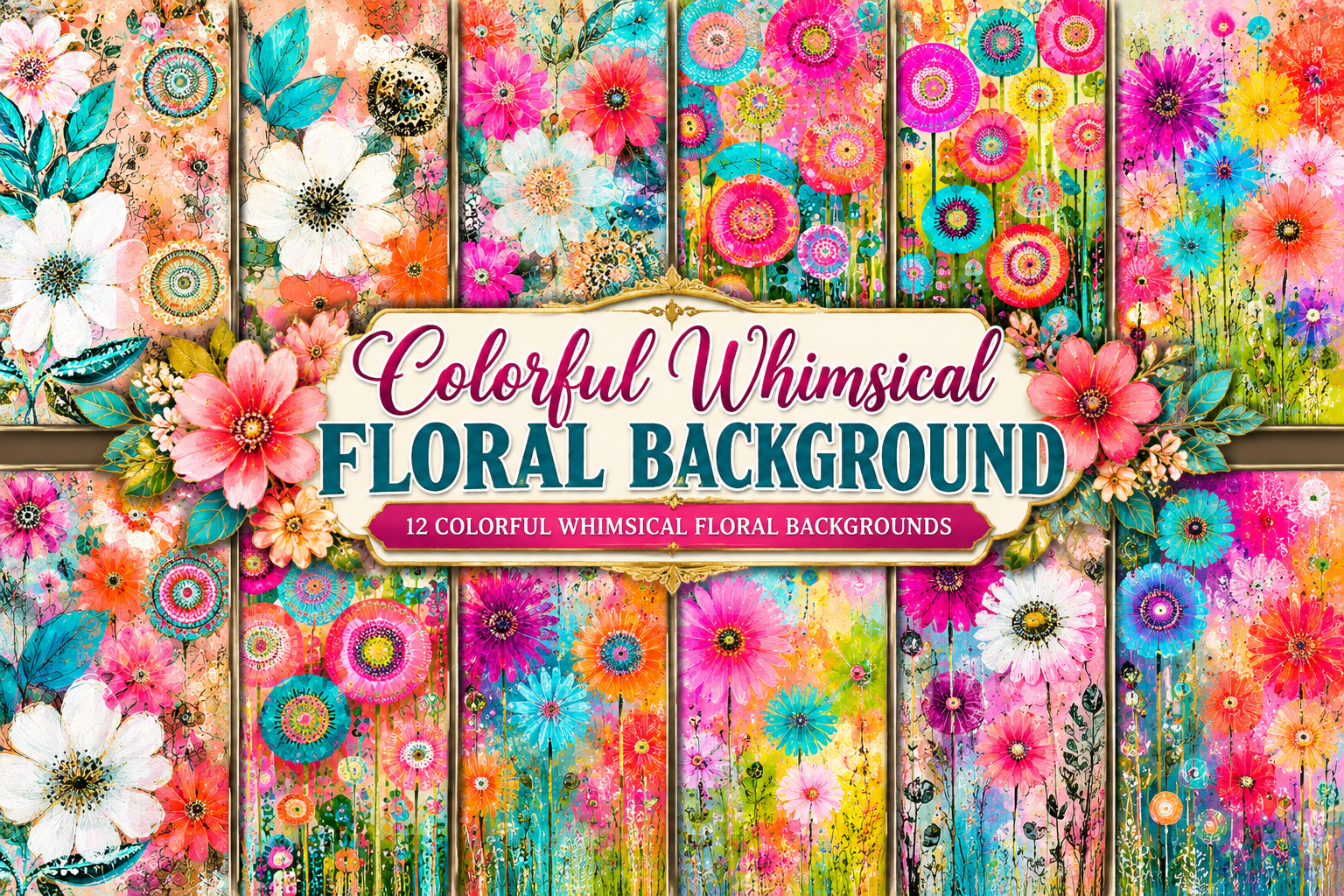 Colorful Whimsical Floral Background Graphic by FJ Dream · Creative Fabrica