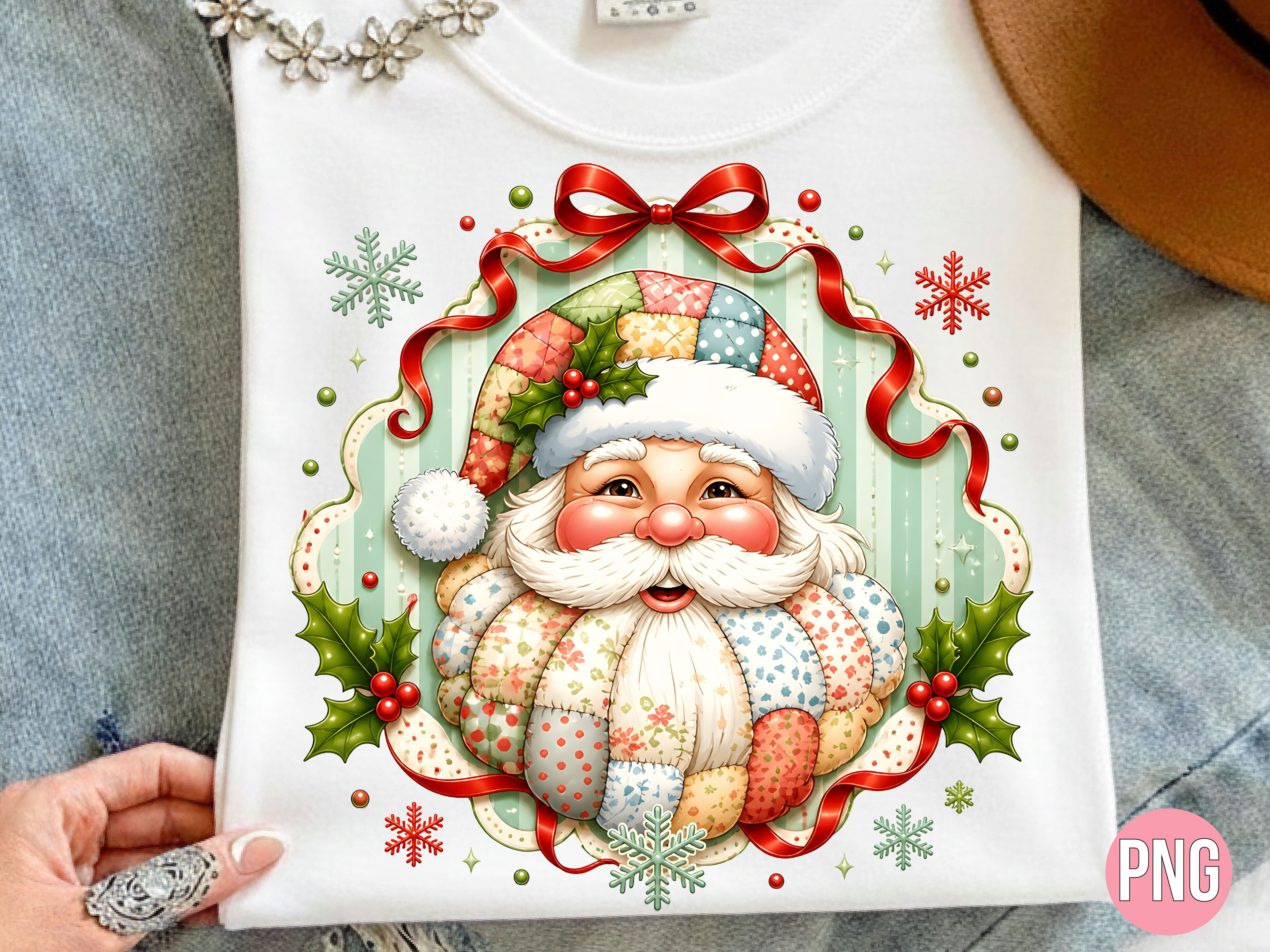 Coquette Patchwork Santa PNG Shirt Graphic by Mimi Prints · Creative ...