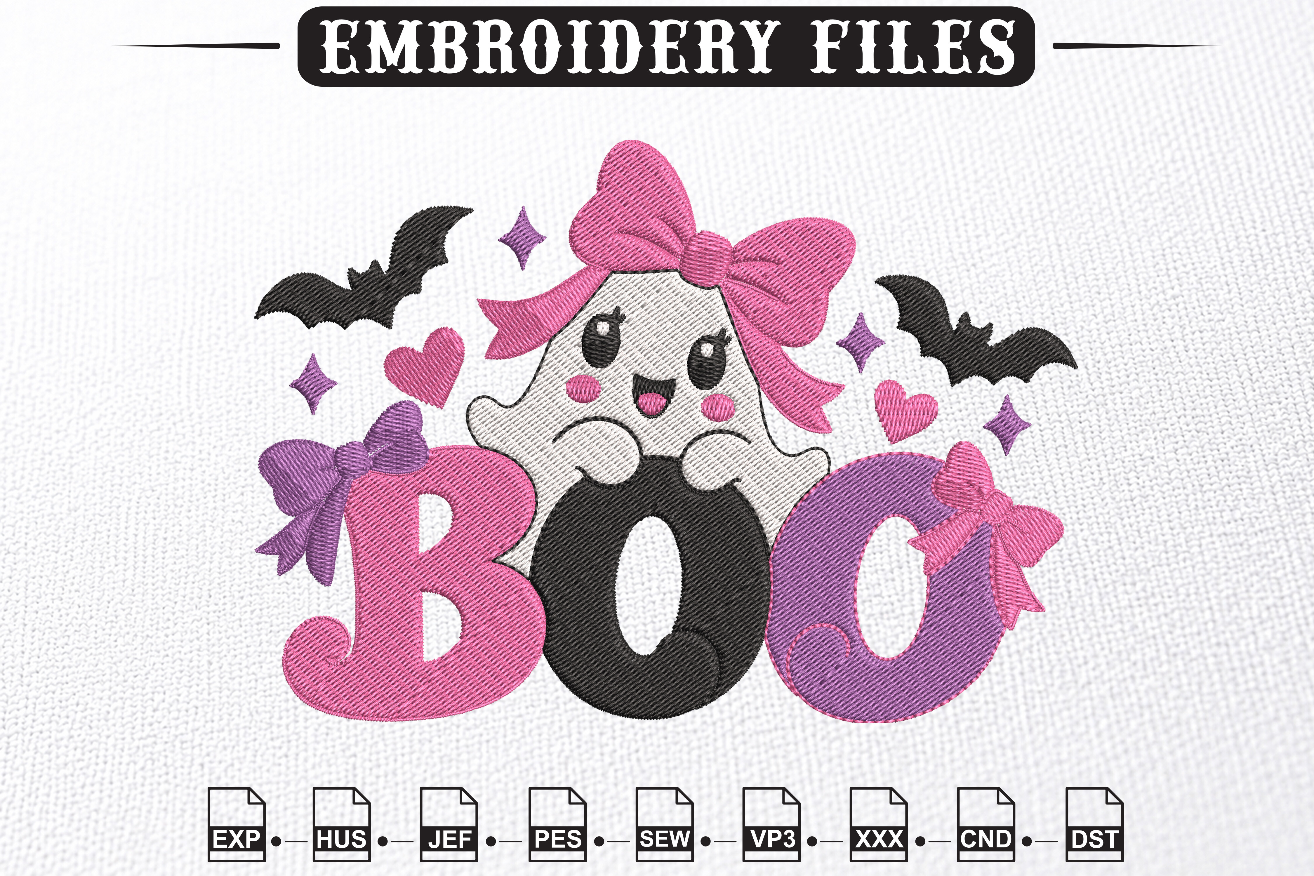Cute Boo Ghost with Pink Bows Design · Creative Fabrica
