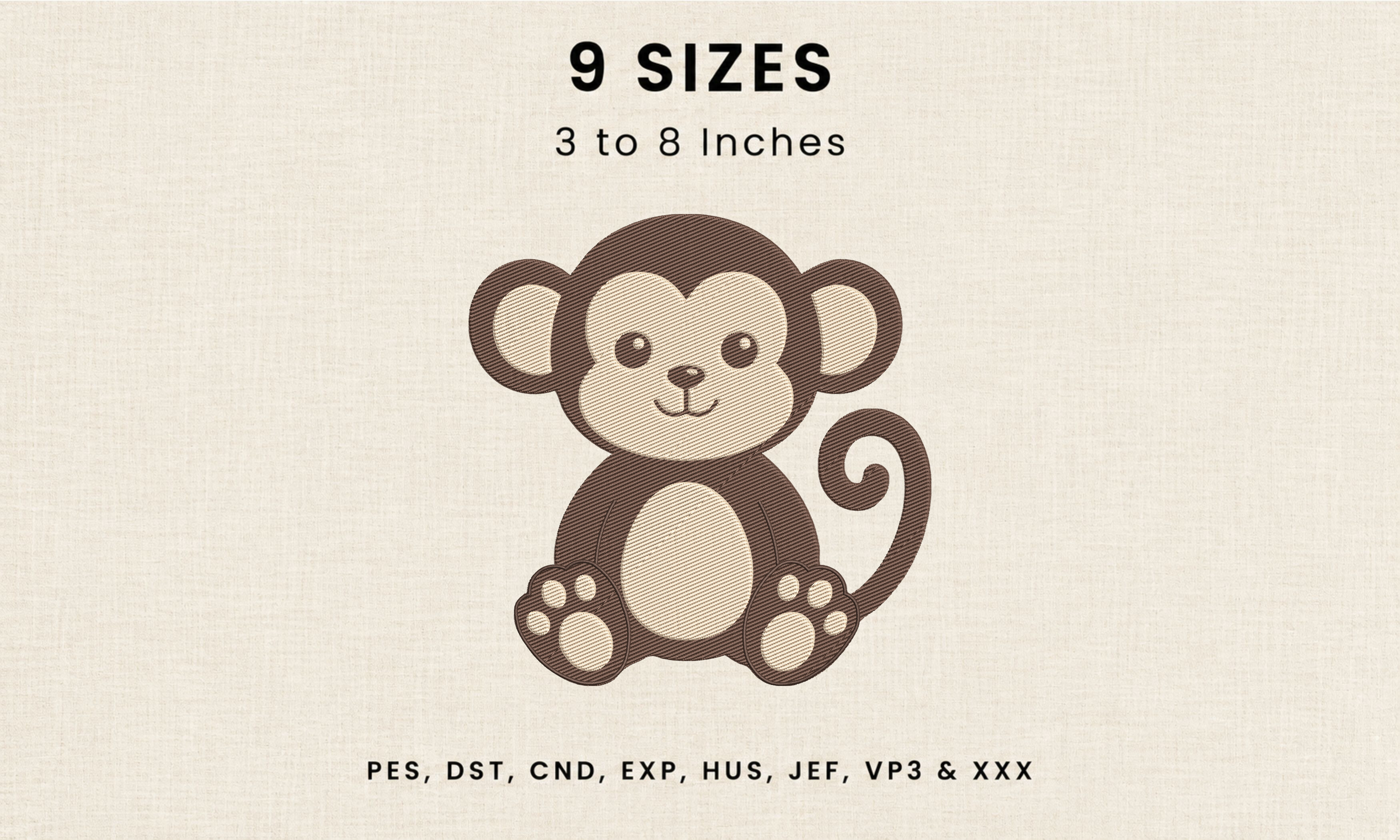 Cute Monkey Sitting Animal Embroidery · Creative Fabrica