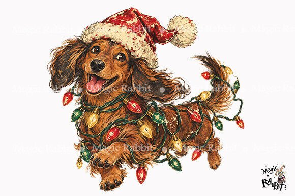 Dachshund Dog Christmas Lights PNG