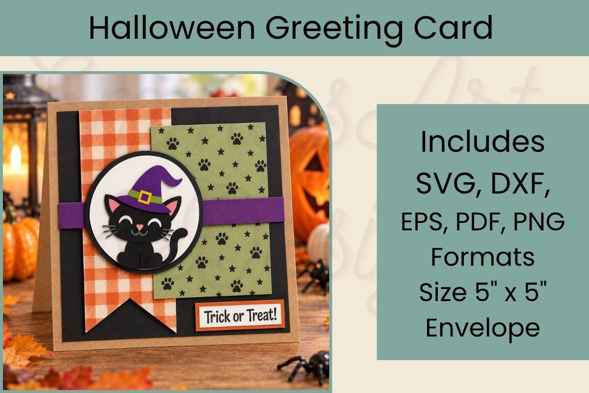 Gate Card Example Halloween Cat SVG Card Template · Creative Fabrica