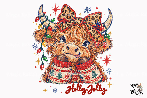 Magic Leperd Holly Jolly Highland Cow Leopard PNG Graphic by Magic Rabbit · Creative ...