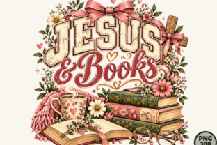 Jesus and Books Floral Design PNG