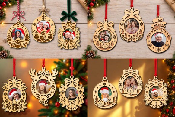 Laser Cut Christmas Photo Ornaments SVG (Design 1) laser cut file