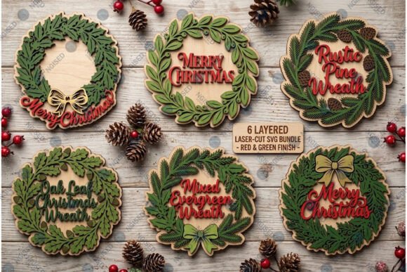 Layered Merry Christmas Wreath SVG Bundle laser cut file